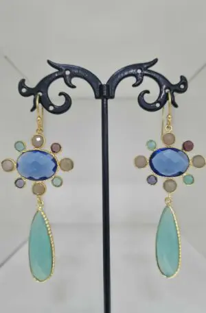 Earrings made with quartz set on brass. Length 7.5cmWeight 5.6gr