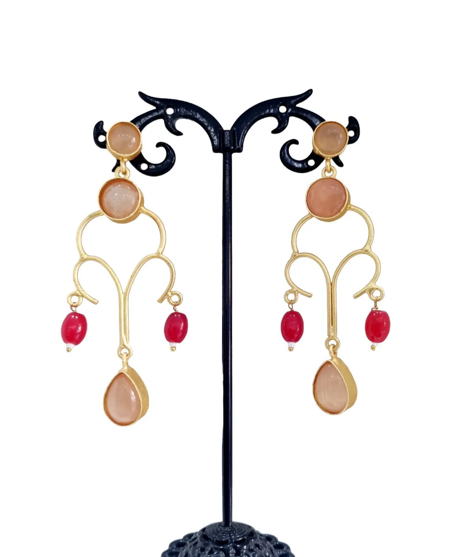 Elegant earrings in brass and cat's eye – Length 7cm Weight 7g