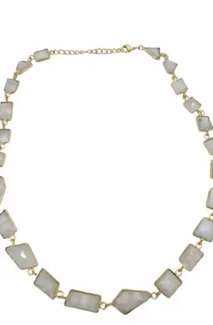 Adjustable choker necklace with moonstone set in brass, length 46cm