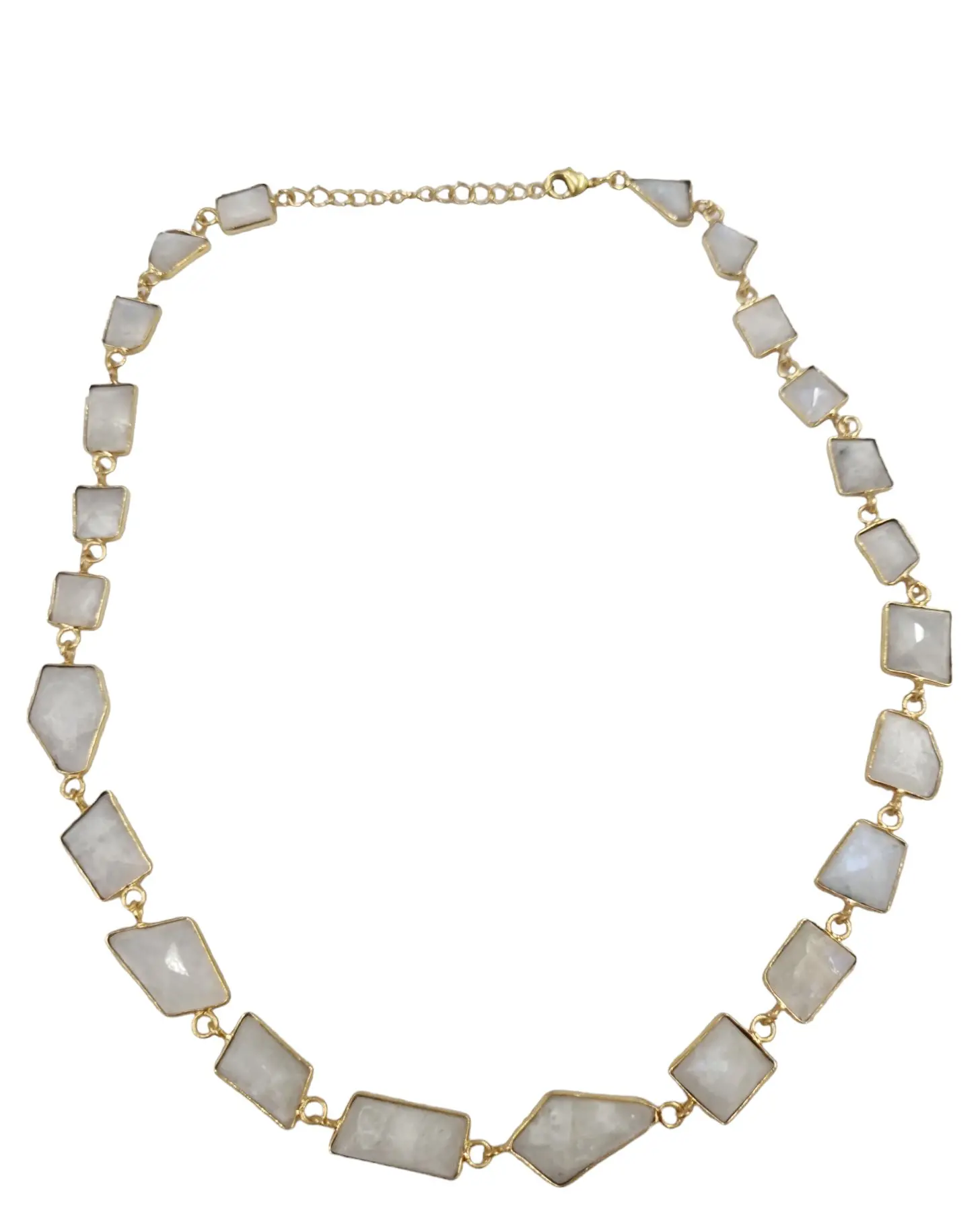 Adjustable choker necklace with moonstone set in brass, length 46cm