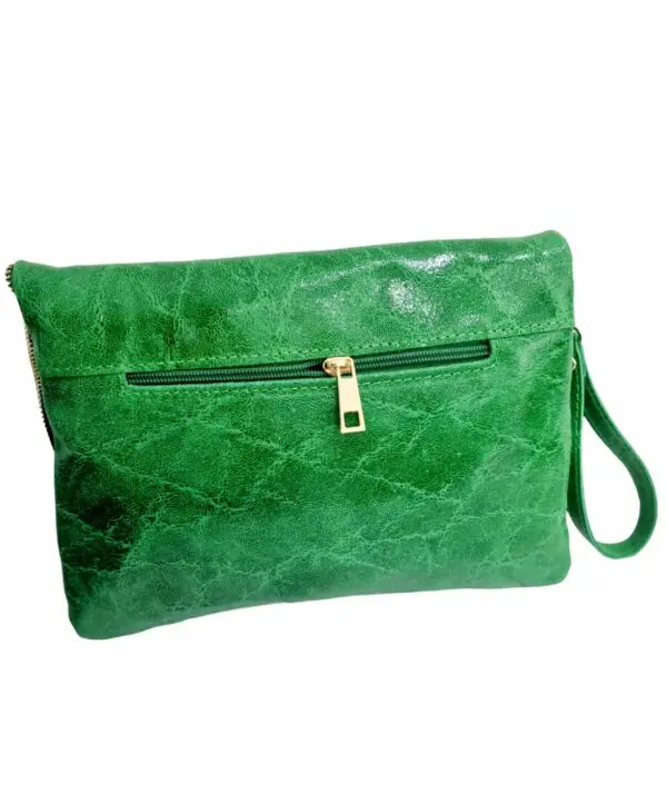 Shoulder bag in genuine leather with wristlet and shoulder strap, double closure – L28 H21