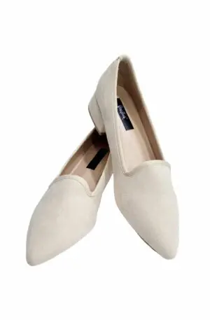 Mocassino Scamosciato Beige Chiaro con Suola Antiscivolo e Tacco 3cm Spedizione Gratuita