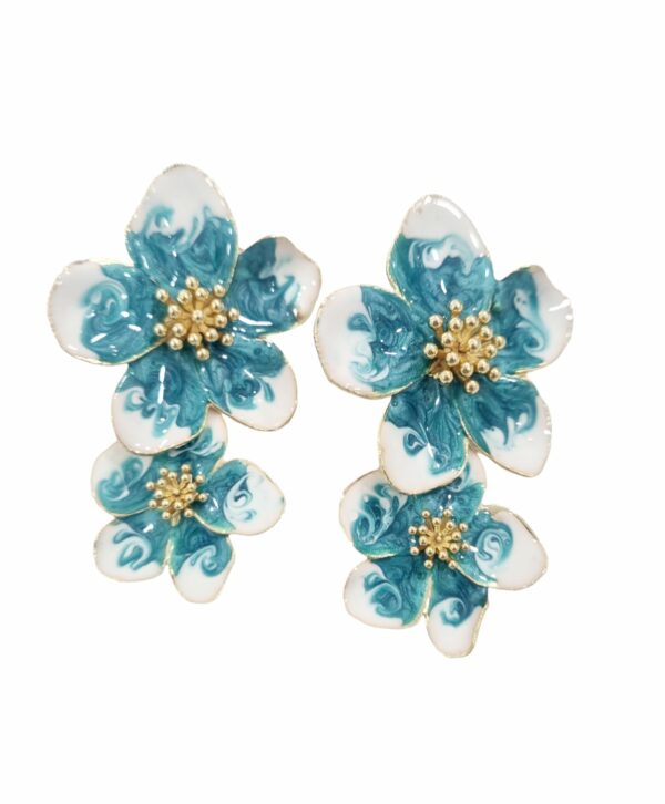 Brass earrings with enamelled flowers – Length 5cm – Weight 10.9gr