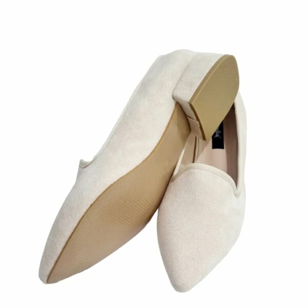 Light Beige Suede Moccasin with Non-slip Sole and 3cm Heel