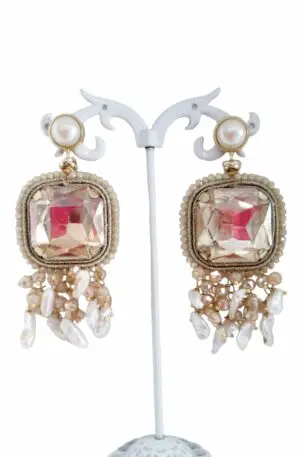 Earrings handcrafted with crystals and freshwater pearls. Weight 16.5g Length 7cm