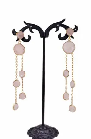 Earrings made with rose quartz and brass. Length 8cm Weight 3.6gr