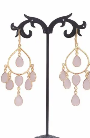 Earrings made with rose quartz and brass. Length 7cm Weight 5.7g