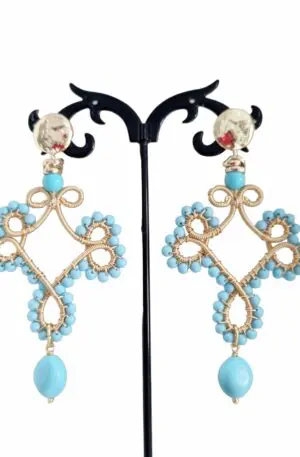 Earrings handcrafted with turquoise and brass Length 8cm weight 8.3g