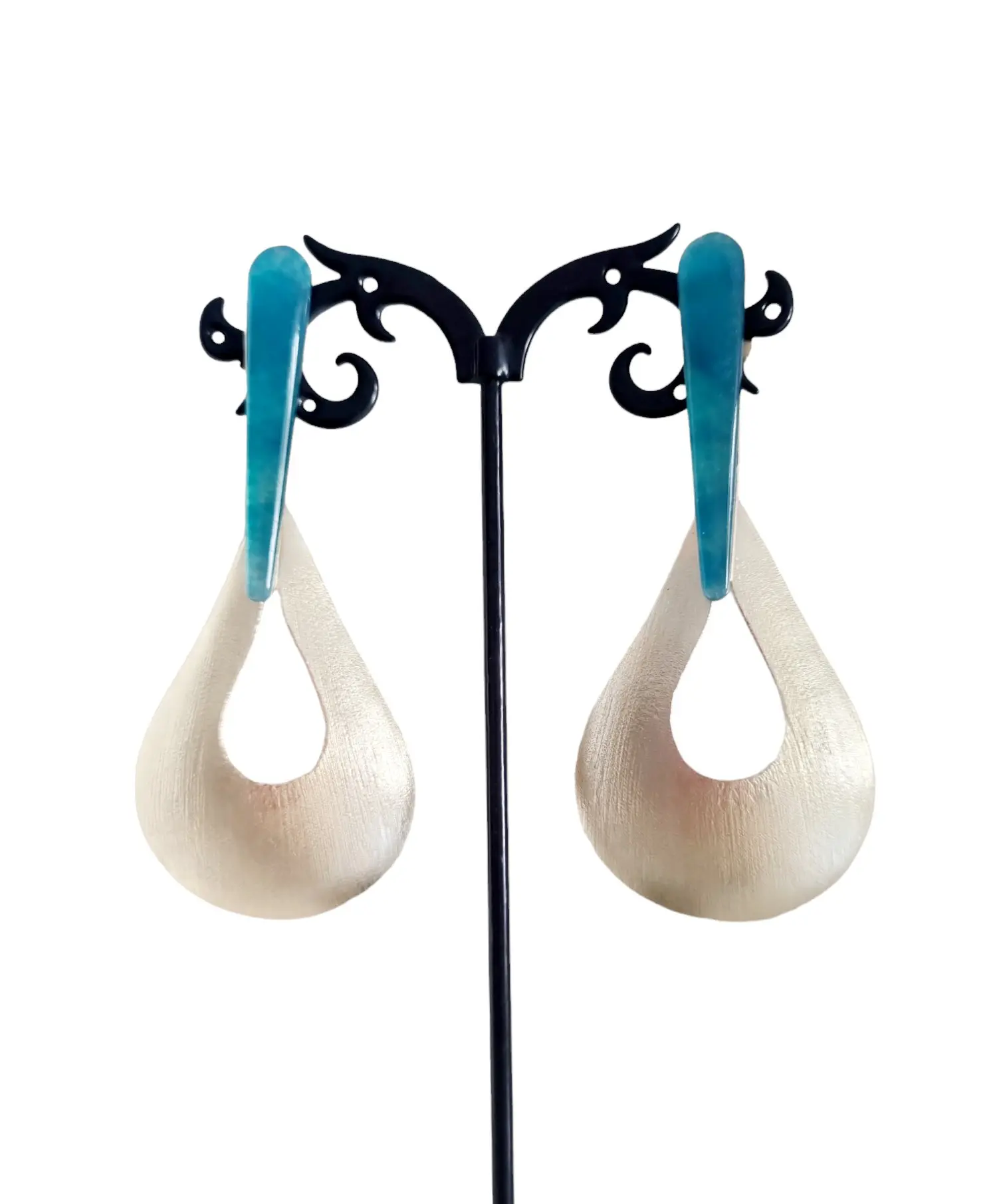 Earrings made with brass and bone. Length 6.5cm Weight 7.8gr