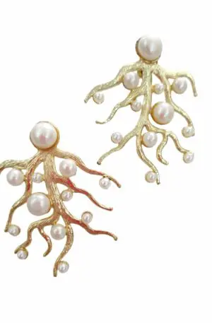 Earrings made with brass and freshwater pearls. Length 4.5cm Weight 11.4gr