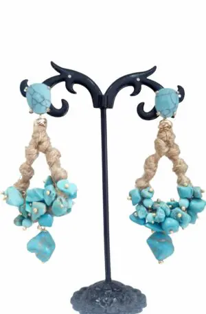 Earrings made with turquoise paste and rope. Length 7cm Weight 8.9gr