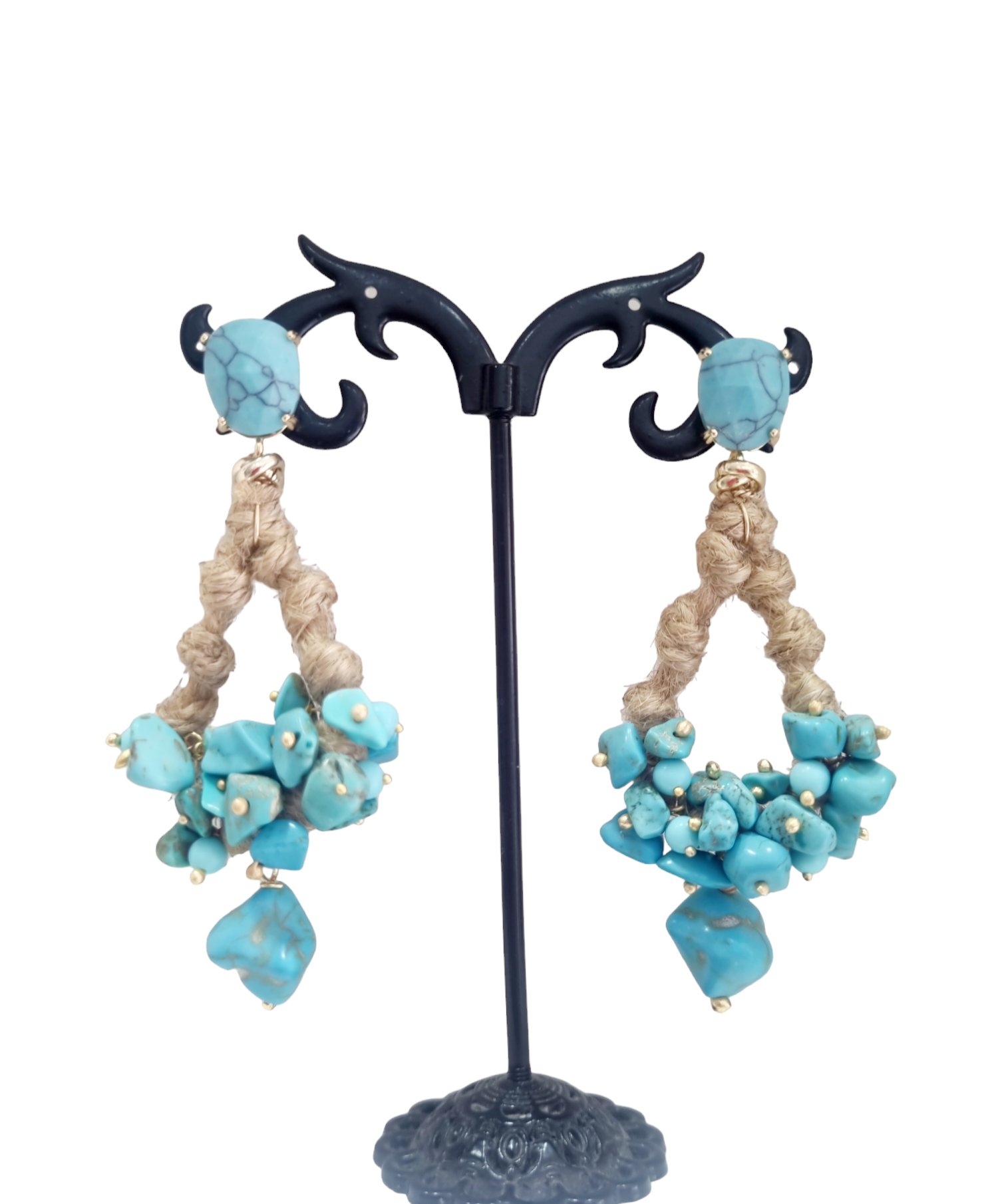Earrings made with turquoise paste and rope. Length 7cm Weight 8.9gr