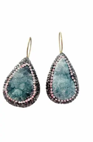 Earrings made with druzy and Marcasite on a brass base and lockable hook Length 4.5cm weight 10.7gr