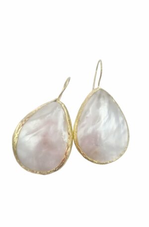 Earrings made with mother of pearl surrounded by brass. Length 5cm Weight 5.2gr