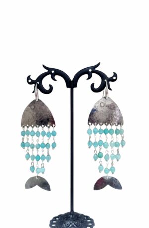 Fish earrings made of hand-worked silver-plated brass and agate. Length 8cm Weight 6gr Free Shipping