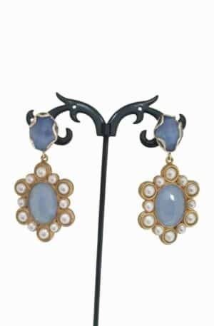 Earrings made with cat's eye and pearls set in brass. Length 5cm Weight 11gr Free Shipping