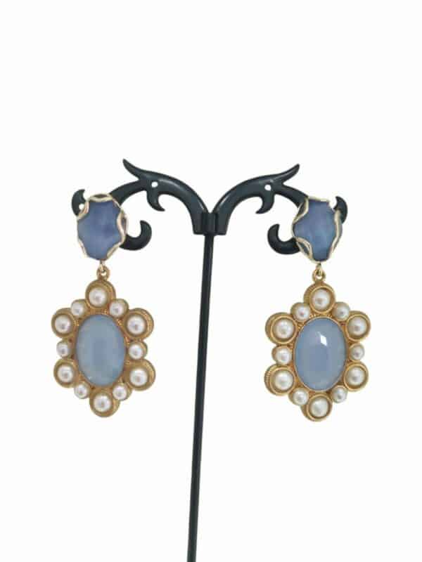 Earrings made with cat's eye and pearls set in brass. Length 5cm Weight 11gr Free shipping