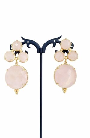 Earrings made with rose quartz on a brass base. Length 5cm Weight 16.3gr Free Shipping