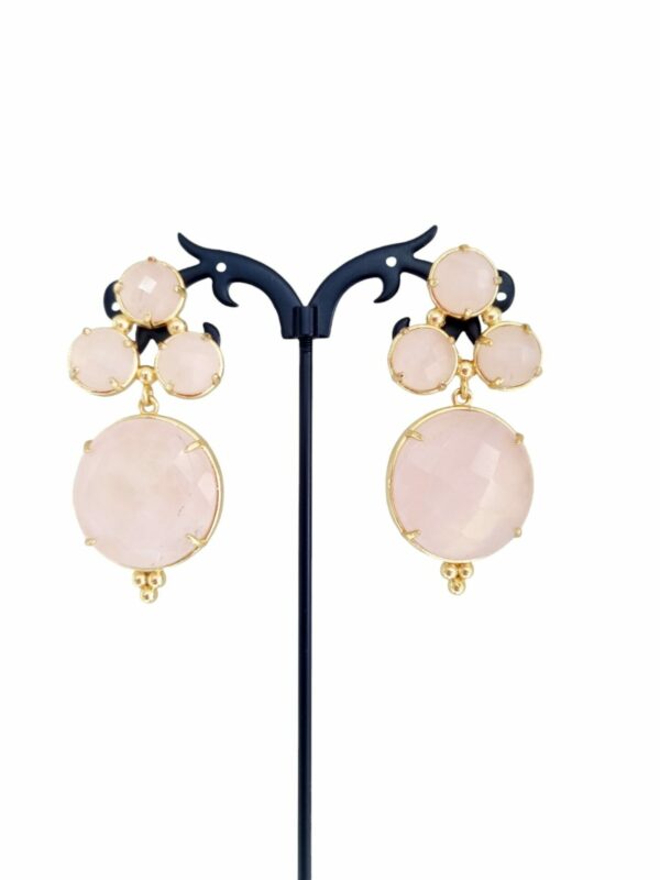 Earrings made with rose quartz on a brass base. Length 5cm Weight 16.3gr Free shipping