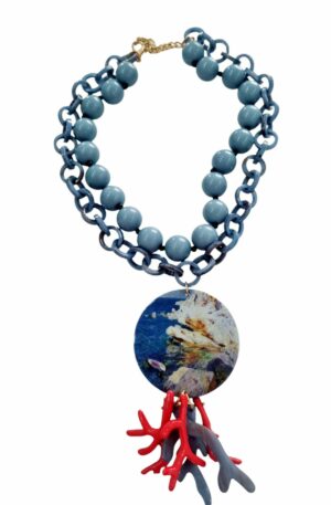 Adjustable double necklace in resin with spheres and circles and with pendant. Length 47cm Free Shipping