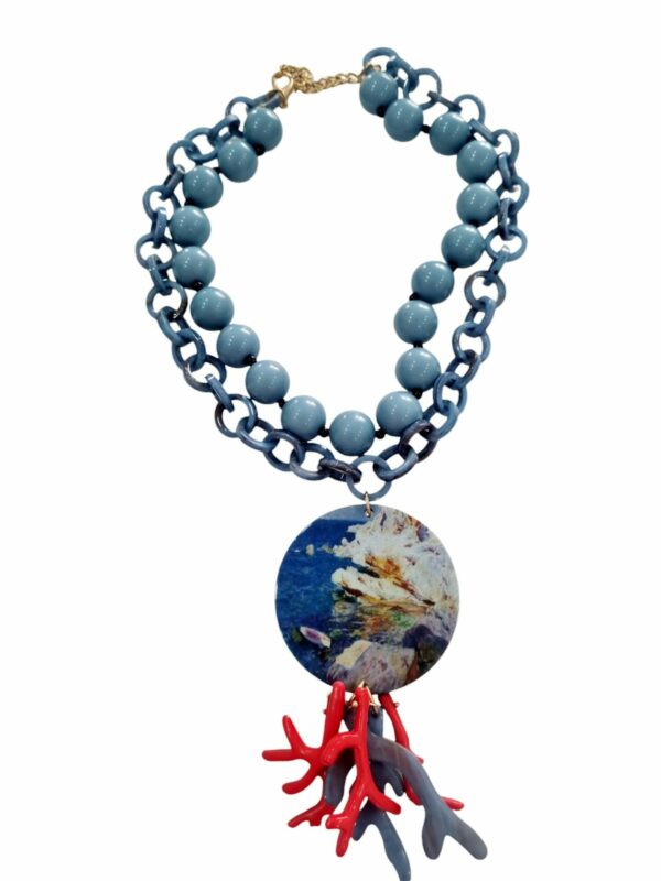 Adjustable double necklace in resin with spheres and circles and with pendant. Length 47cm Free shipping