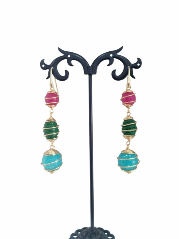 Earrings made with multicolored agate surrounded by steel and gold-plated 925 silver hook. Length 6.5cm Weight 8.8gr Free shipping