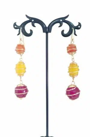 Earrings made with multicolored agate surrounded by steel and gold-plated 925 silver hook. Length 6.5cm Weight 8.8gr Free Shipping