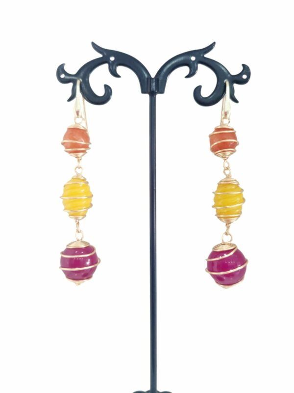 Earrings made with multicolored agate surrounded by steel and gold-plated 925 silver hook. Length 6.5cm Weight 8.8gr Free shipping