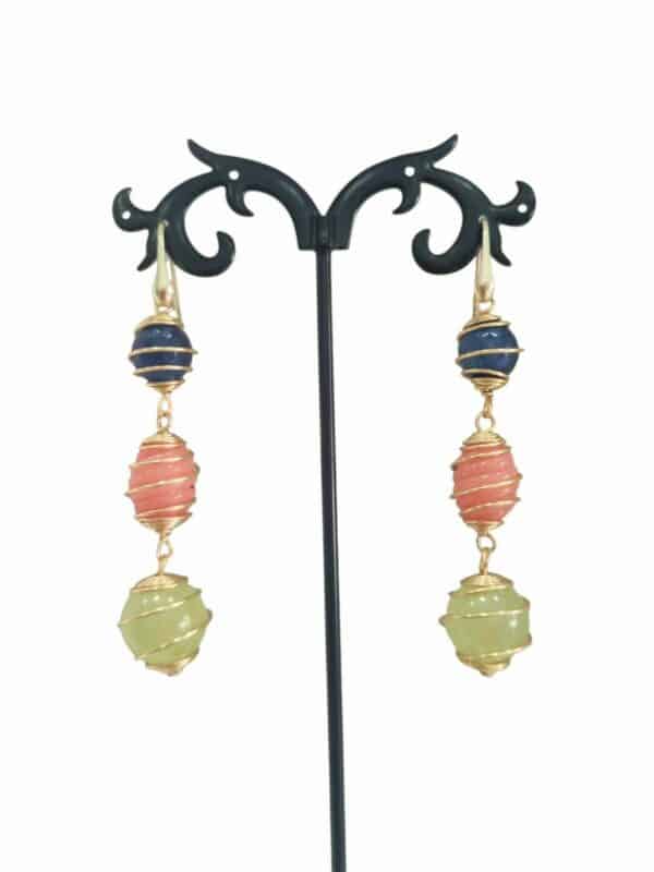 Earrings made with multicolored agate surrounded by steel and gold-plated 925 silver hook. Length 6.5cm Weight 8.8gr Free shipping