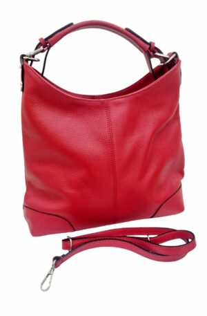 Genuine red leather bag, made in Italy, with shoulder strap, zip closure, external zip pocket. Lined interior with three central compartments with zip and side pockets. dimensions L32 H 26 B12 red color. Free Shipping