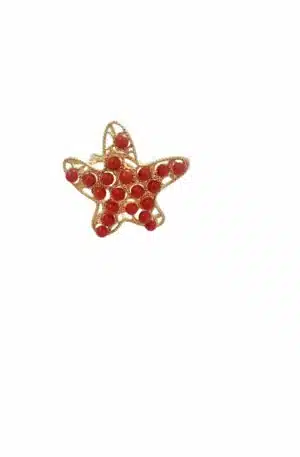 Adjustable star ring made on brass base with coral paste Free Shipping