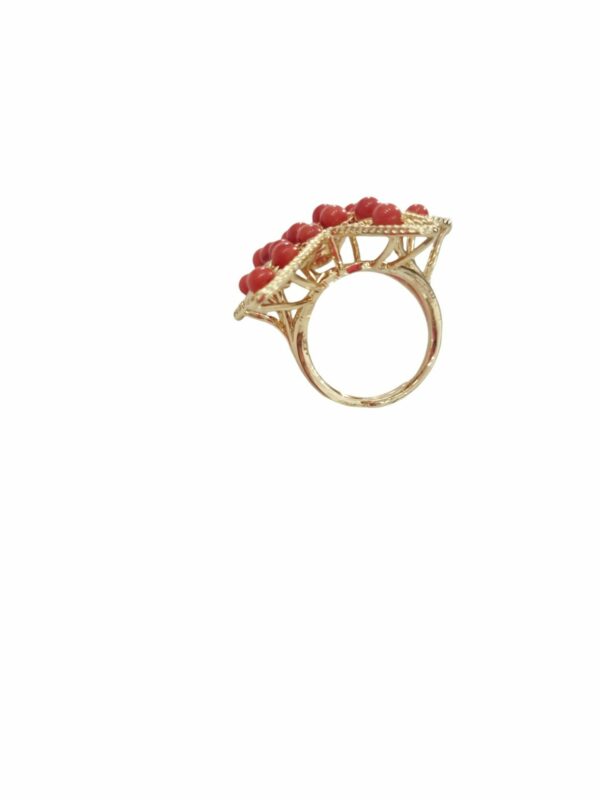 Adjustable star ring made on brass base with coral paste Free shipping