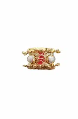 Adjustable band ring made of beaten brass with set pearls Free Shipping