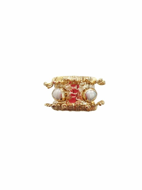 Adjustable band ring made of beaten brass with set pearls Free shipping