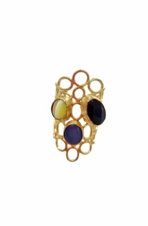 Adjustable band ring, made of brass with natural stones set. Colors yellow, sugar paper and black Length 4cm Free Shipping