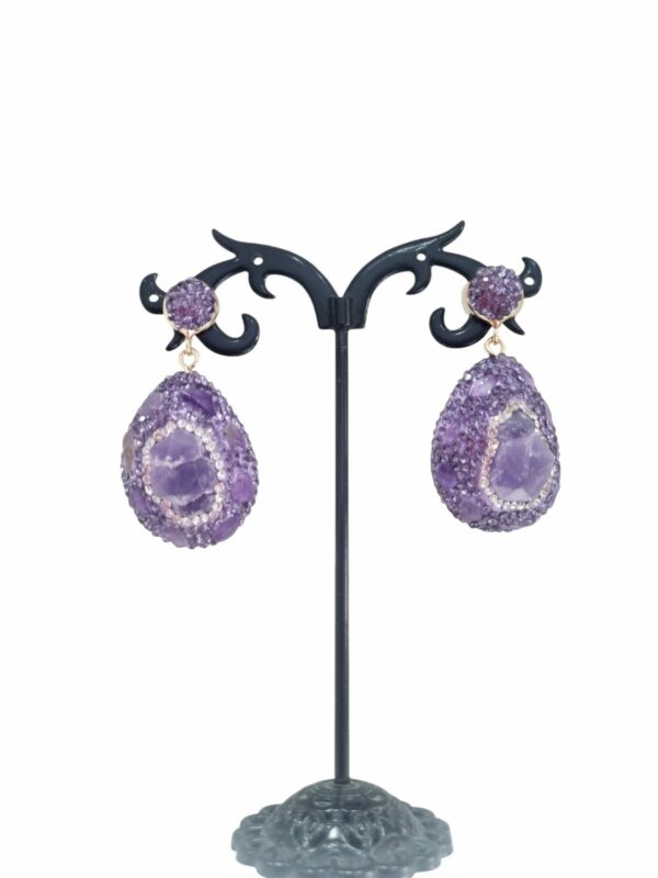 Earrings made with amethyst and purple marcasite on a leather and brass base. Length 4cm weight 10gr Free shipping