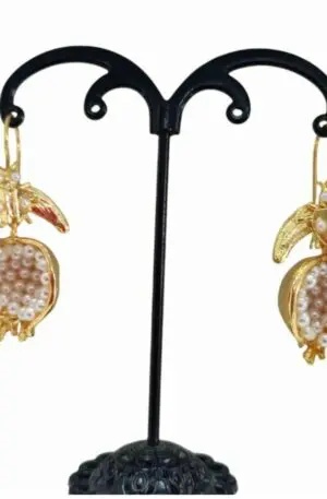 Earrings made with pomegranate and bee in brass and river pearls set. Length 4.5cm Weight 9.1gr Free Shipping