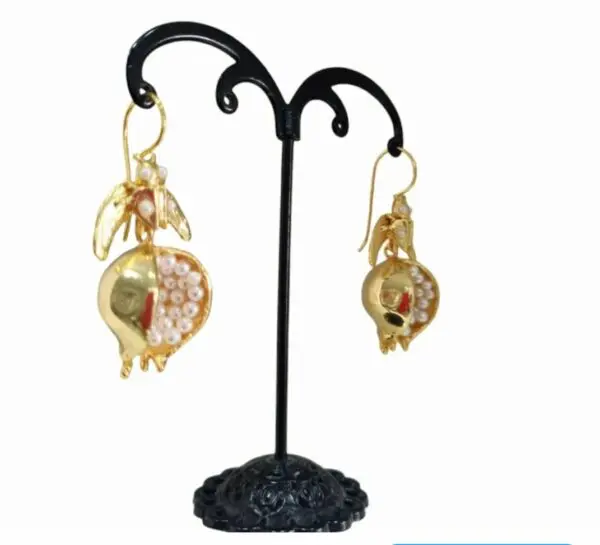 Earrings made with pomegranate and bee in brass and set river pearls. Length 4.5cm Weight 9.1gr Free shipping