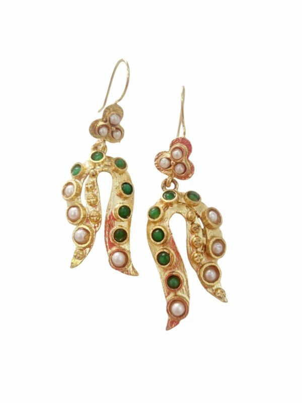 Earrings made with brass and river pearls and jade set. Length 7.5cm Weight 11.2gr Free shipping