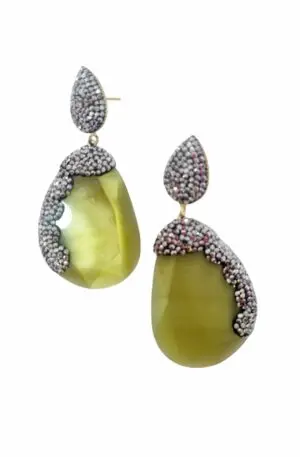 Earrings made with acid green cat's eye and marcasite.Weight 11.7grLength 6cm Free shipping