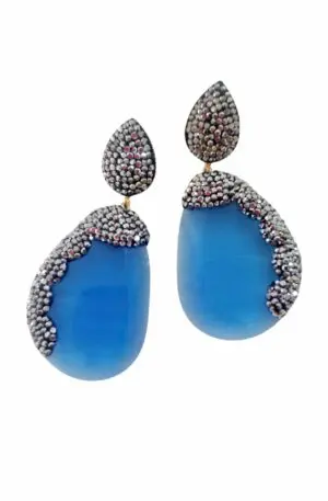 Earrings made with blue cat's eye and marcasite.Weight 11.7grLength 6cm Free shipping