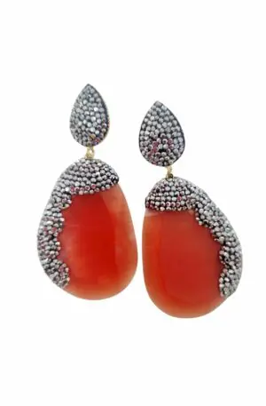 Earrings made with orange cat's eye and marcasite.Weight 11.7grLength 6cm Free Shipping