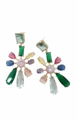 Earrings made with crystals on a brass base and central zirconia. Length 5.5cm Weight 7.5cm Free shipping