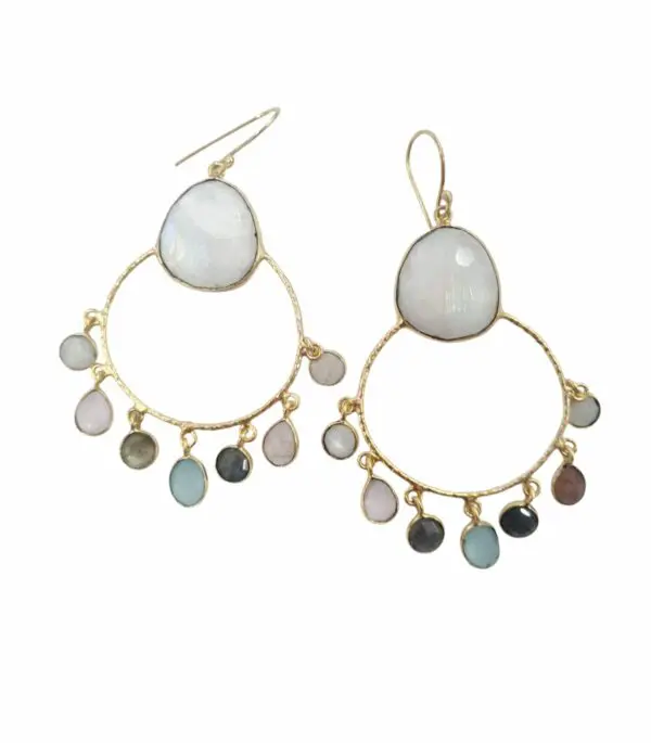 Earrings made with moonstone, quartz and brassLength 7.5cmWeight 7.7gr Free shipping