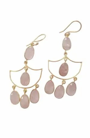 Earrings made with rose quartz and brass. Weight 5.7gr Length 7cm Free Shipping