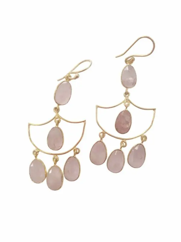 Earrings made with rose quartz and brass. Weight 5.7gr Length 7cm Free shipping