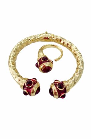 Parure bracciale ad incastro ed anello realizzati in ottone quarzi bordeaux e parti smaltate. Spedizione Gratuita