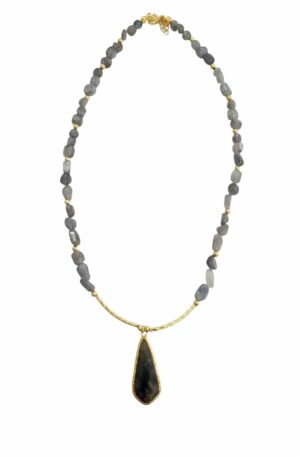 Collana girocollo con ciondolo realizzata in ottone e labradorite Lunghezza regolabile 55cm Spedizione Gratuita