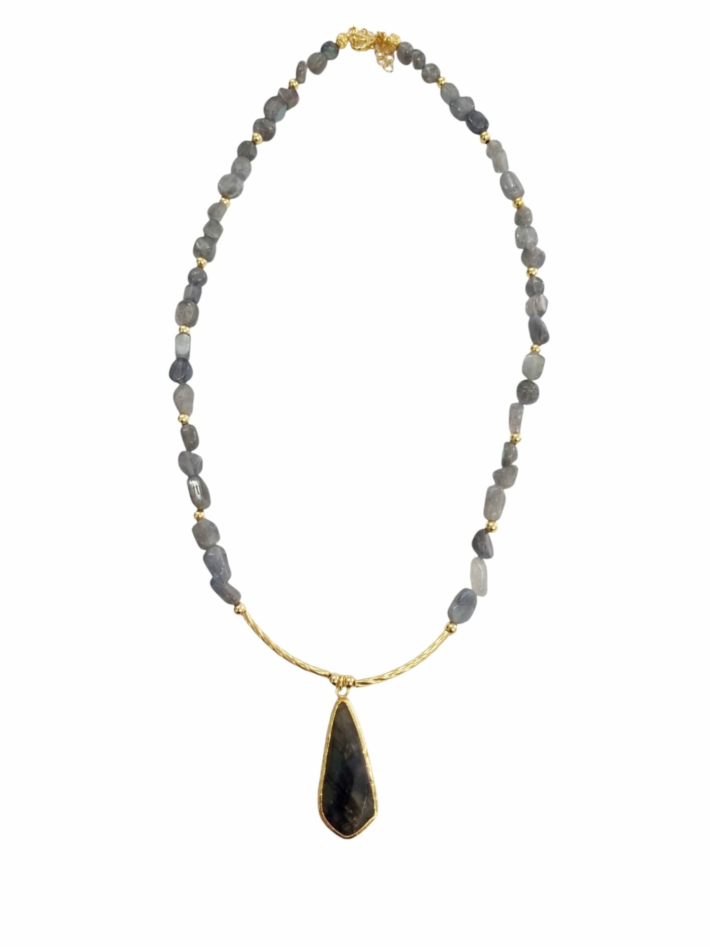 Collana girocollo con ciondolo realizzata in ottone e labradorite Lunghezza regolabile 55cm Spedizione Gratuita