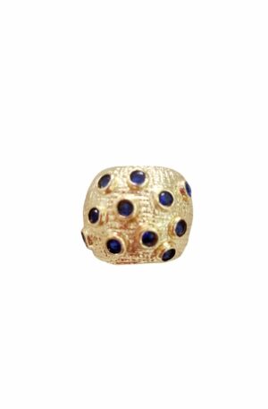 Anello fascione regolabile realizzato in ottone con zirconi blu. Spedizione Gratuita